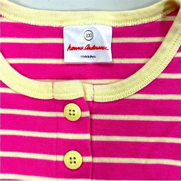 Hanna Andersson Dress Girls 4 100 cm Pink White Stripes Old Style Buttons Spring - Picture 2 of 3